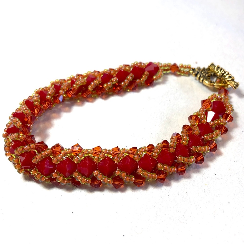 Red & Orange Swarovski crystal handmade bracelet